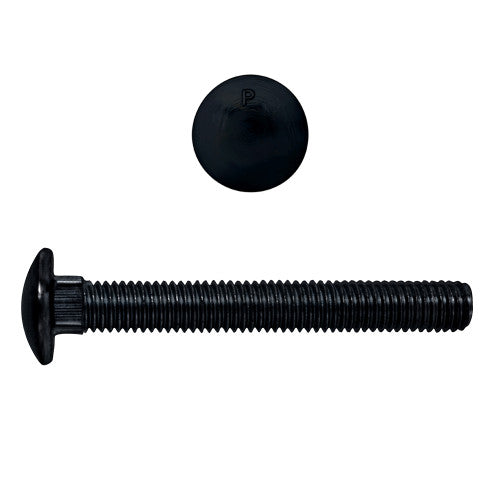 Black Carriage Bolt for Anti-Slip Stair Tread, 1/4” x 2-1/2” with Flat Washer, Lock Washer & Hex Nut