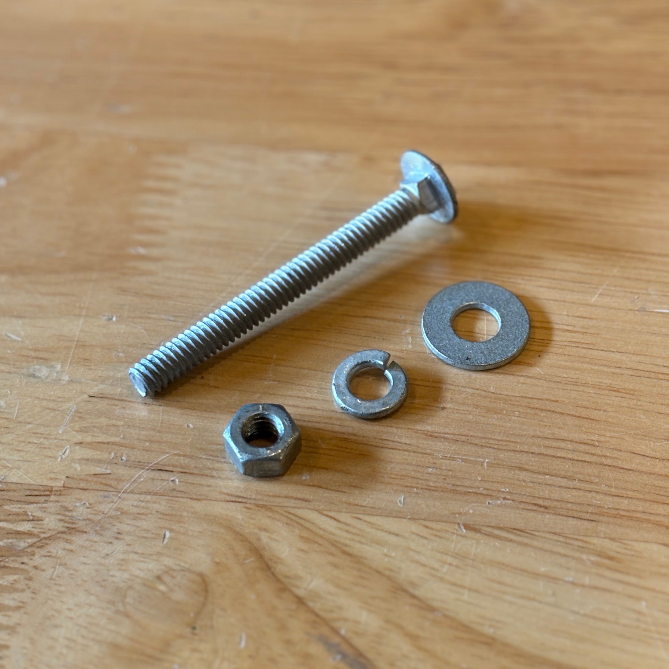 Galvanized Carriage Bolt for Anti-Slip Stair Tread, 1/4” x 2-1/2” with Flat Washer, Lock Washer & Hex Nut